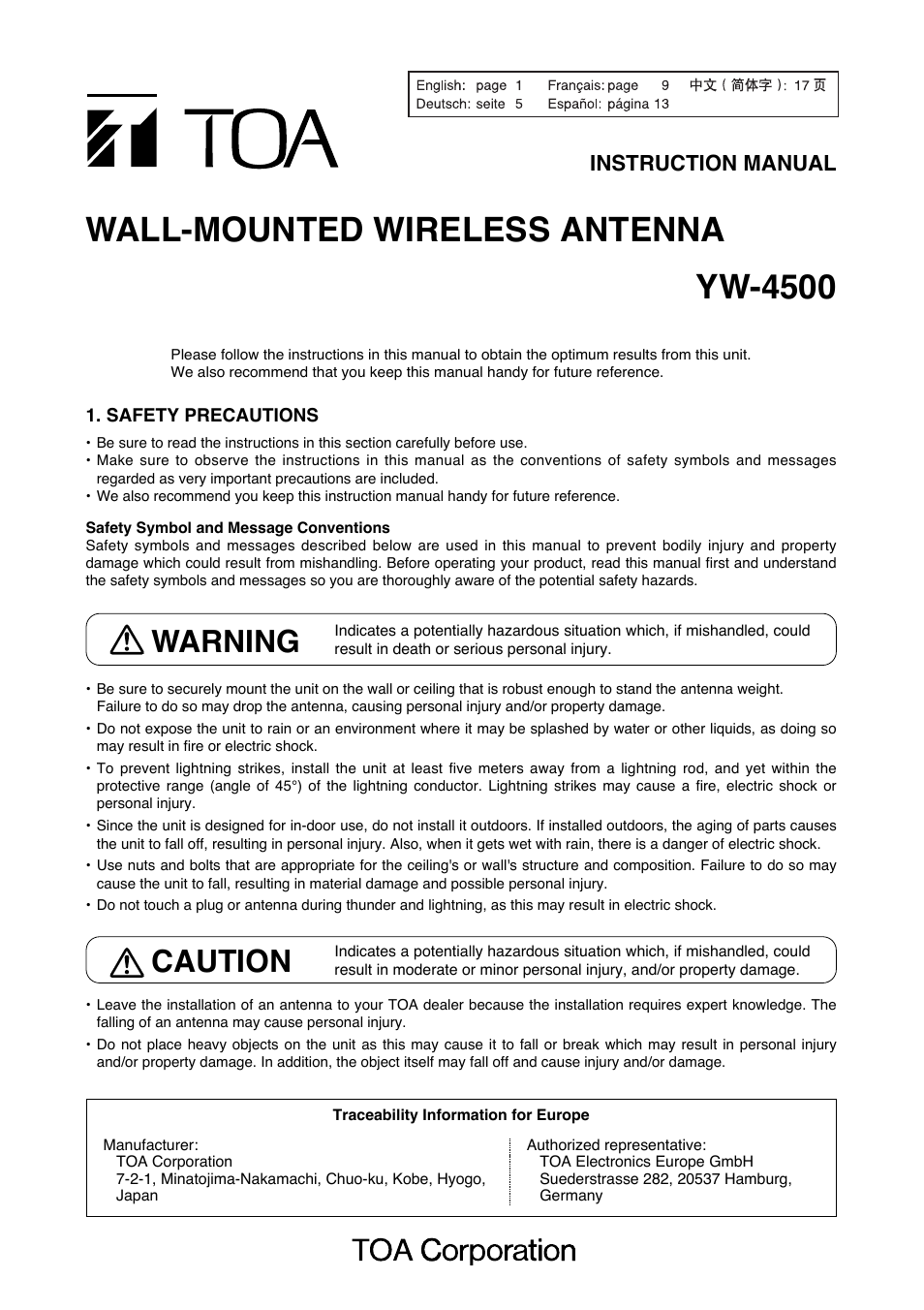 Toa YW-4500 User Manual | 20 pages