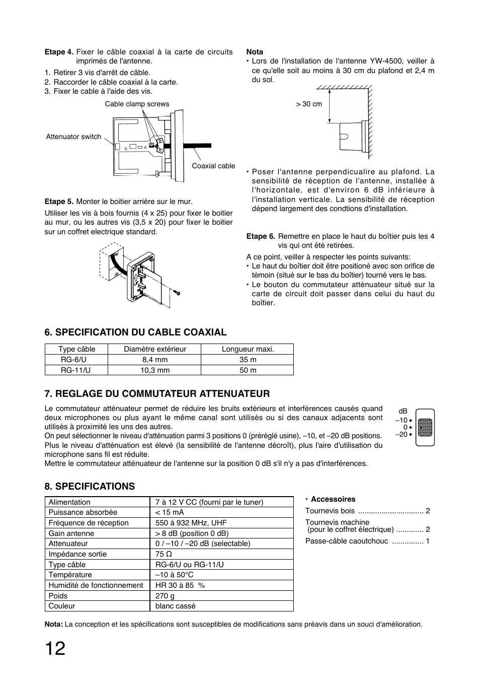 Specifications | Toa YW-4500 User Manual | Page 12 / 20