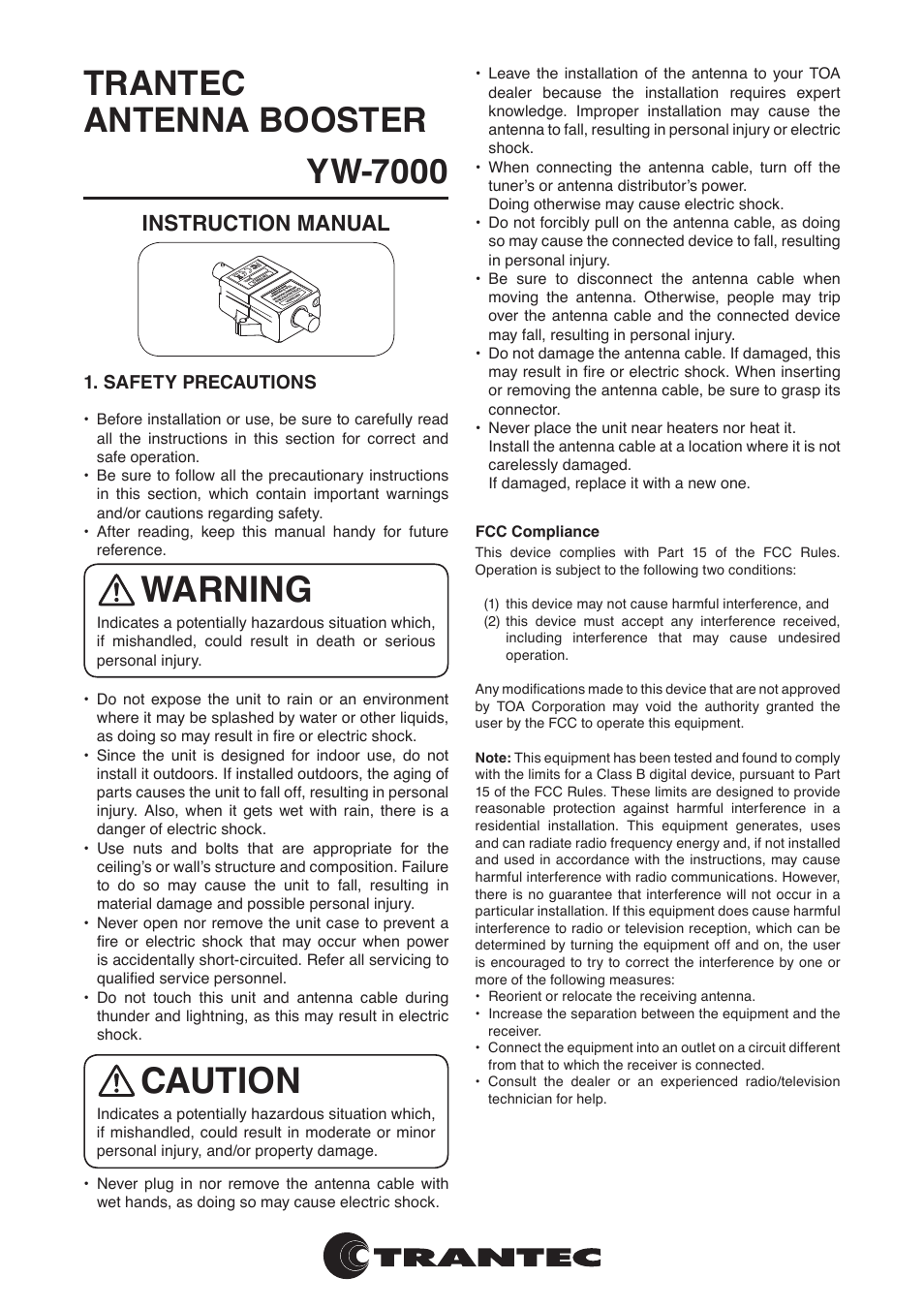 Toa YW-7000 User Manual | 2 pages