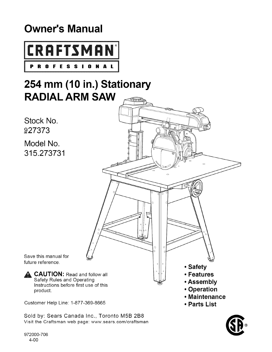 Craftsman 315.273731 User Manual | 80 pages