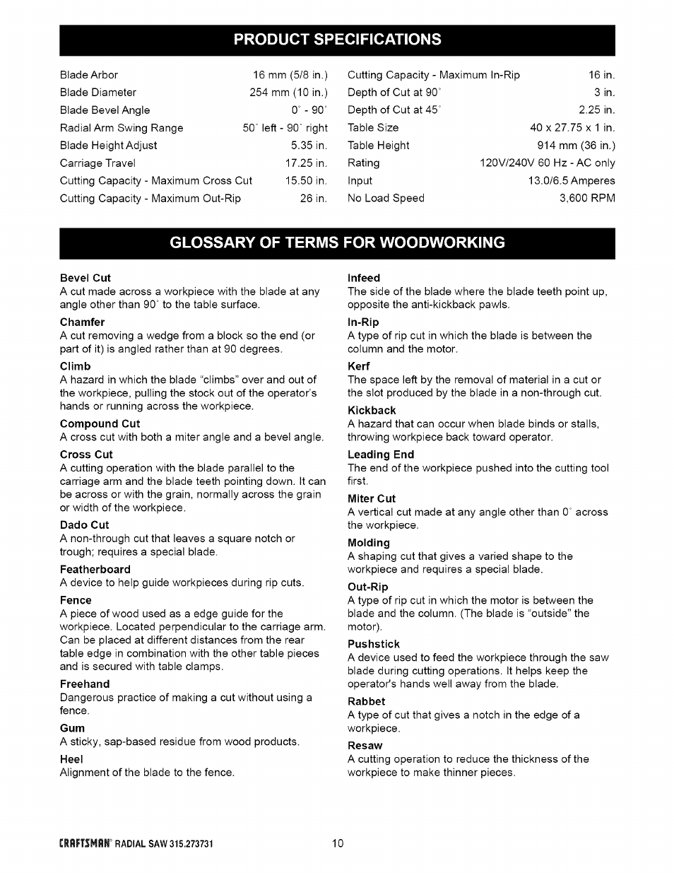 Craftsman 315.273731 User Manual | Page 10 / 80