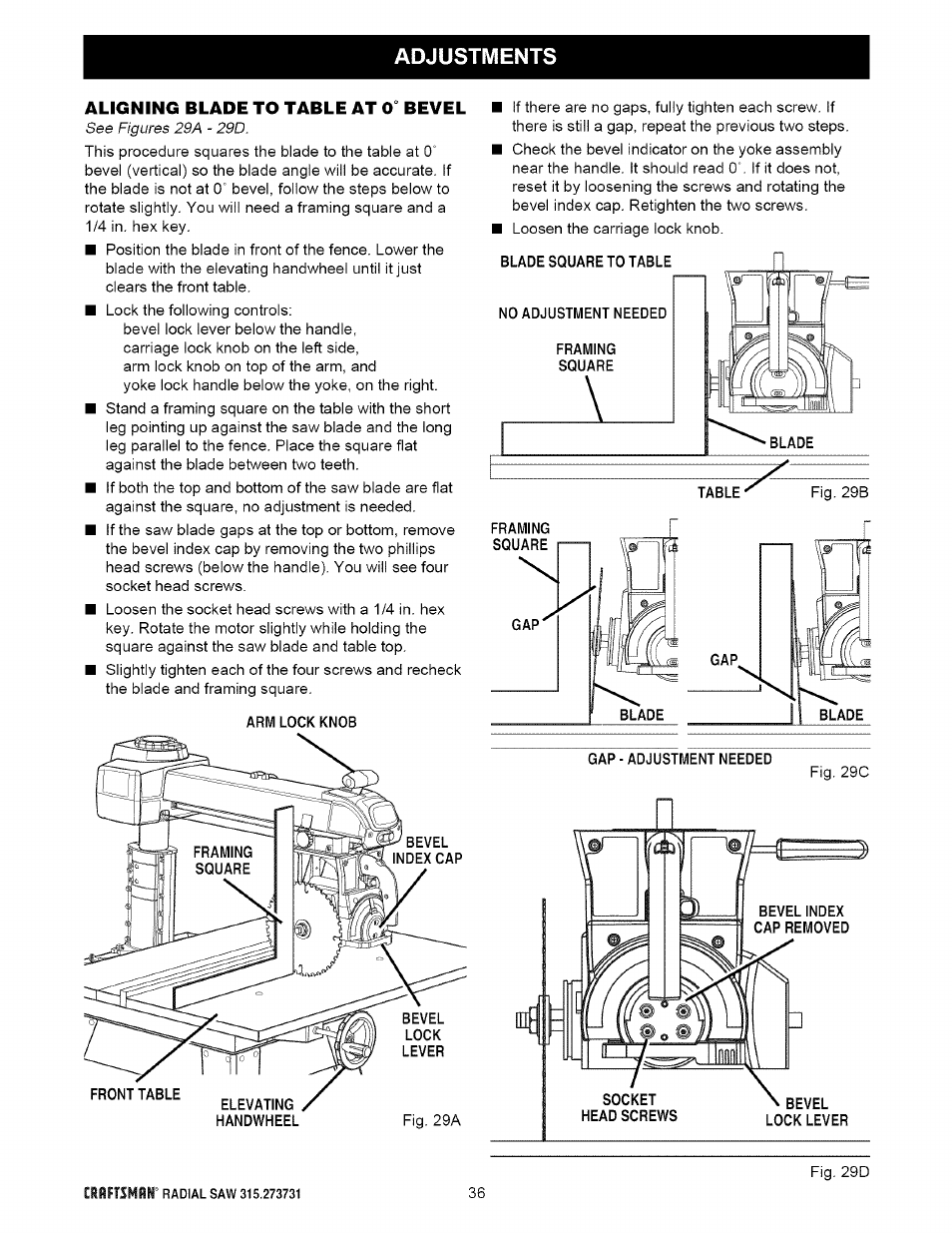 Adjustments | Craftsman 315.273731 User Manual | Page 36 / 80