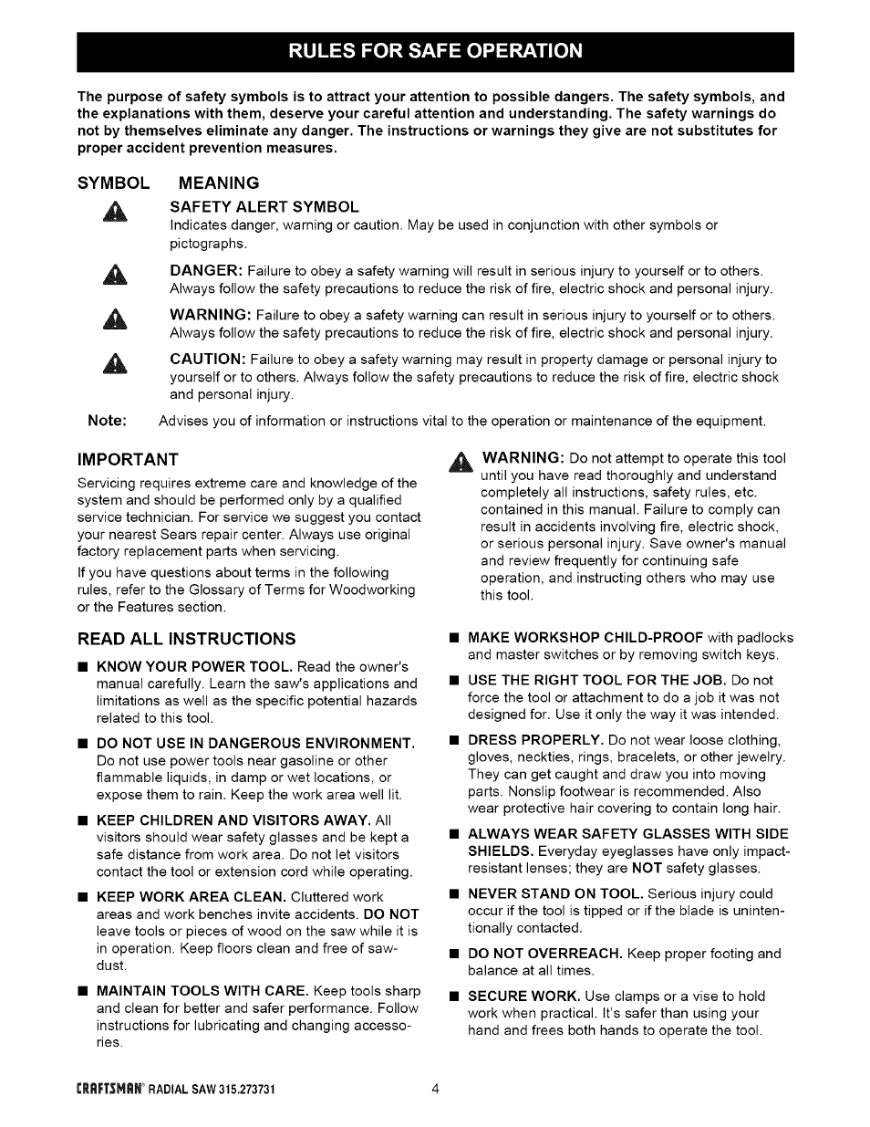 Craftsman 315.273731 User Manual | Page 4 / 80