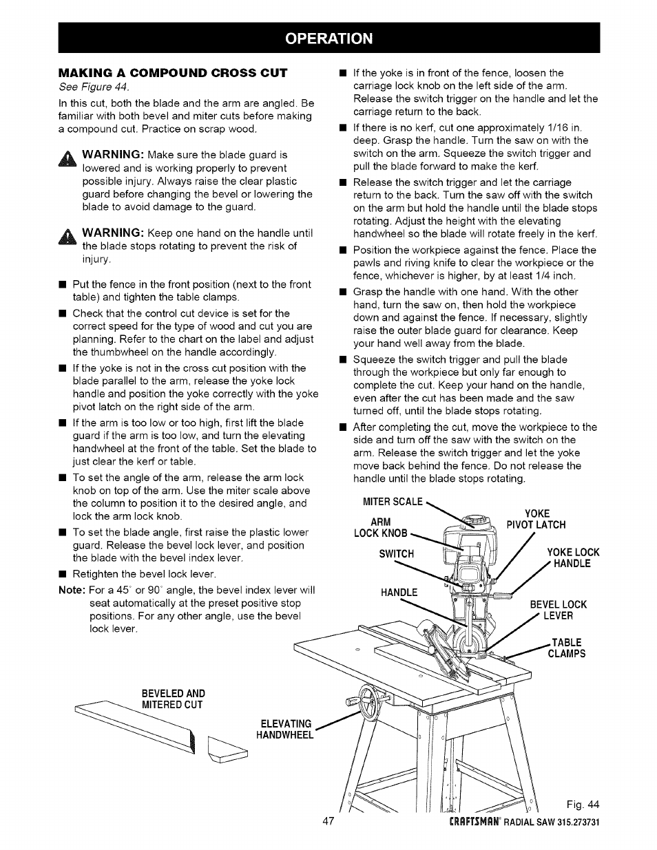 Operation | Craftsman 315.273731 User Manual | Page 47 / 80