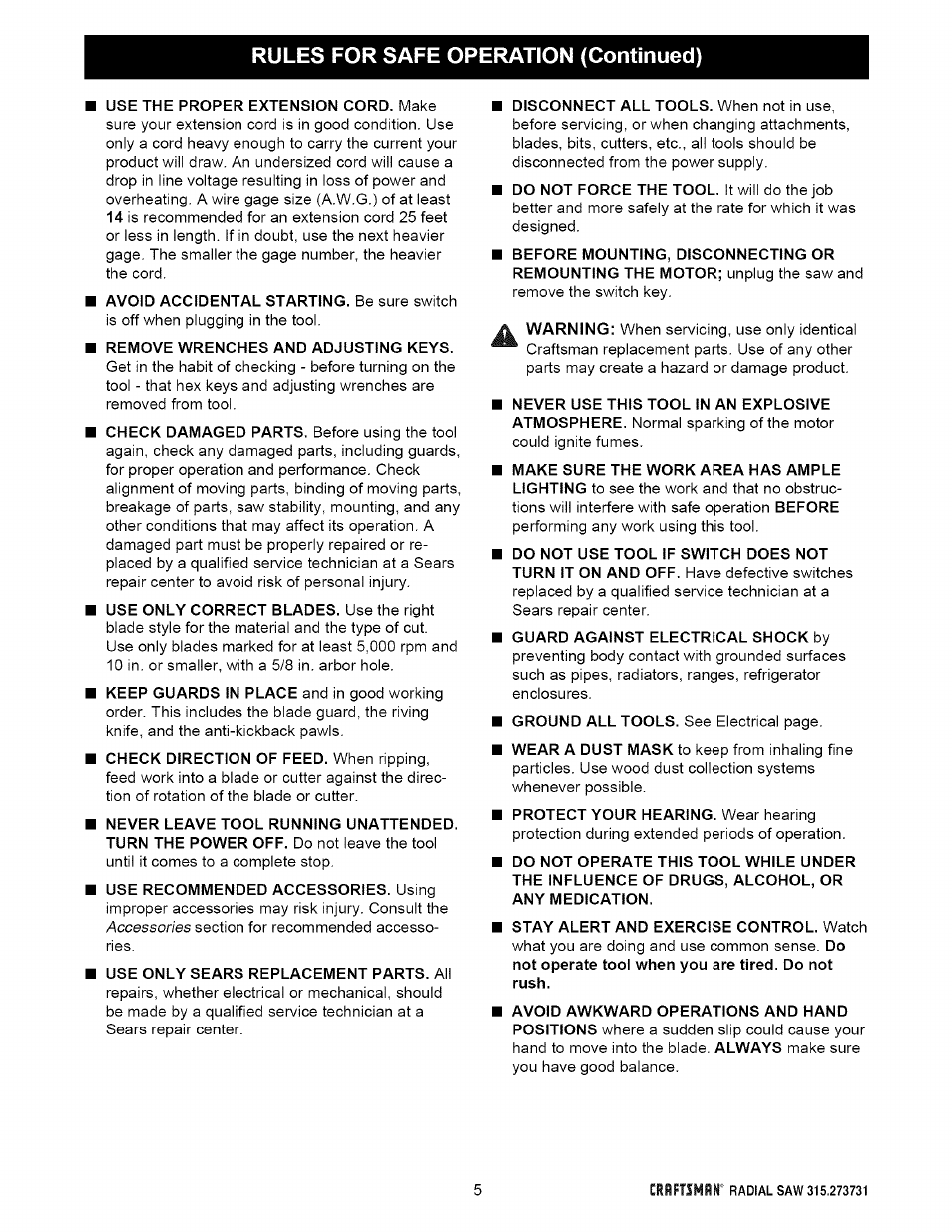 Craftsman 315.273731 User Manual | Page 5 / 80