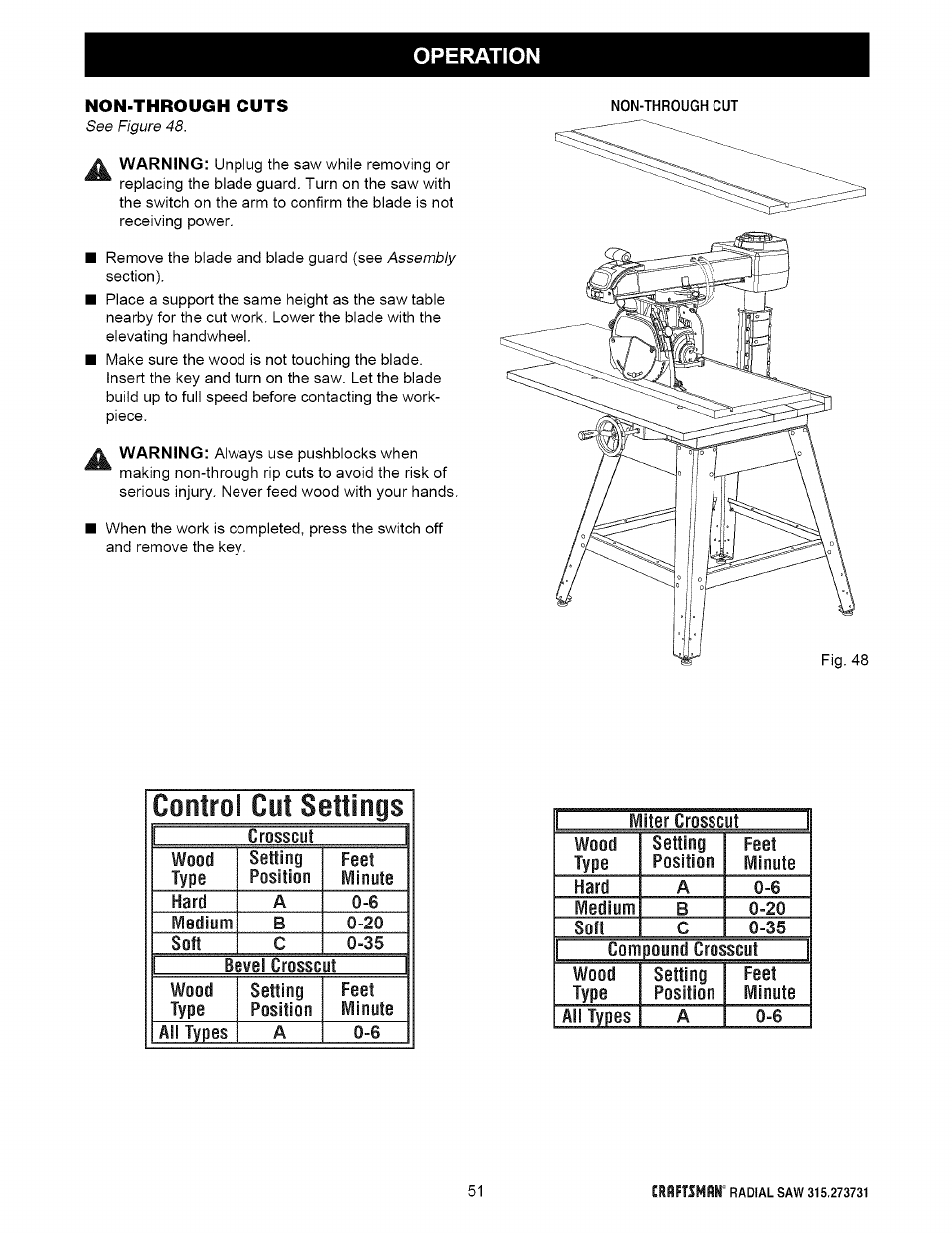 Non-through cuts | Craftsman 315.273731 User Manual | Page 51 / 80