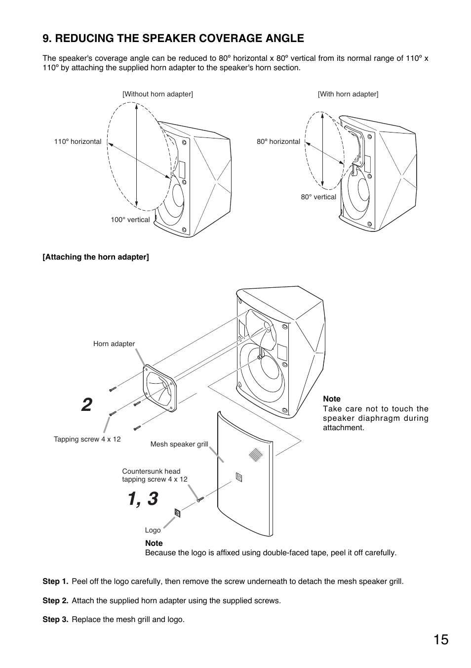 Reducing the speaker coverage angle | Toa F-2000WTWP User Manual | Page 15 / 20