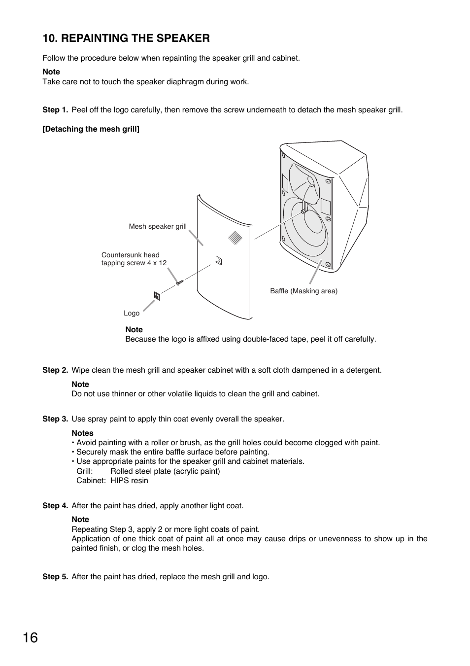 Repainting the speaker | Toa F-2000WTWP User Manual | Page 16 / 20