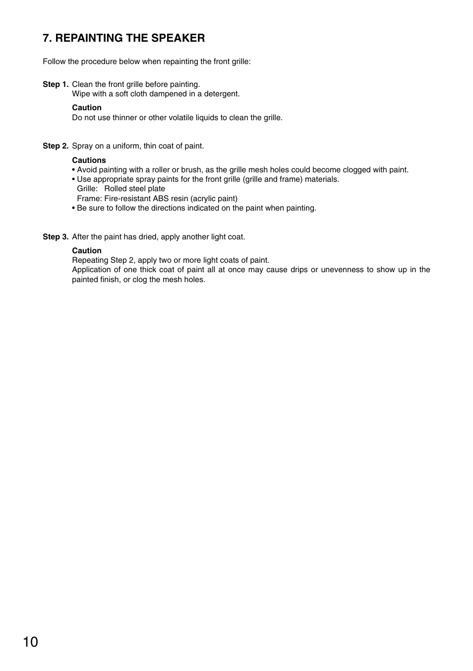 Repainting the speaker | Toa F-2352SC User Manual | Page 10 / 12