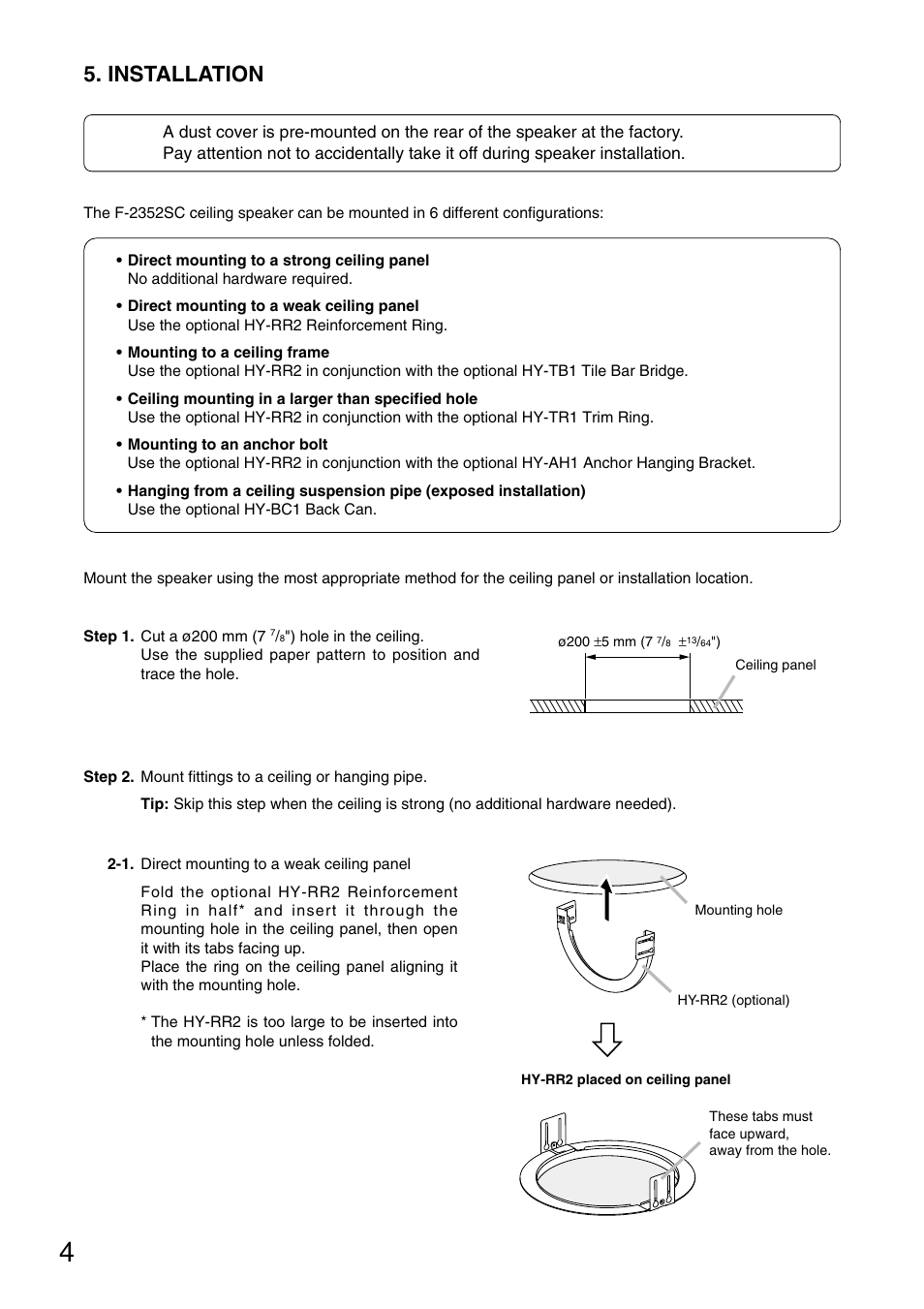 Installation | Toa F-2352SC User Manual | Page 4 / 12
