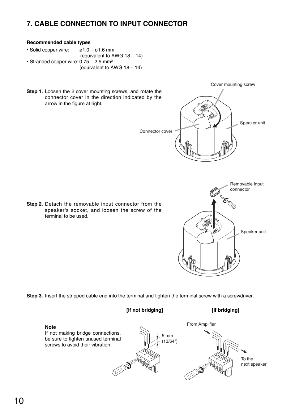 Cable connection to input connector | Toa F-2852CU2 User Manual | Page 10 / 16