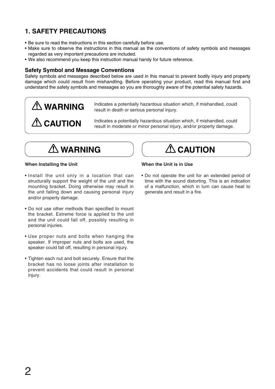 Warning, Caution warning caution | Toa FB-100 User Manual | Page 2 / 8