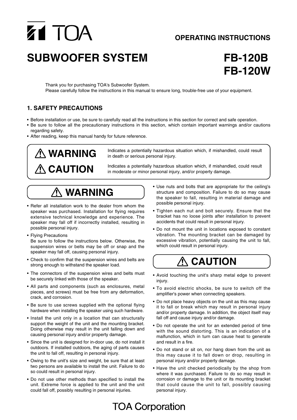 Toa FB-120W User Manual | 4 pages