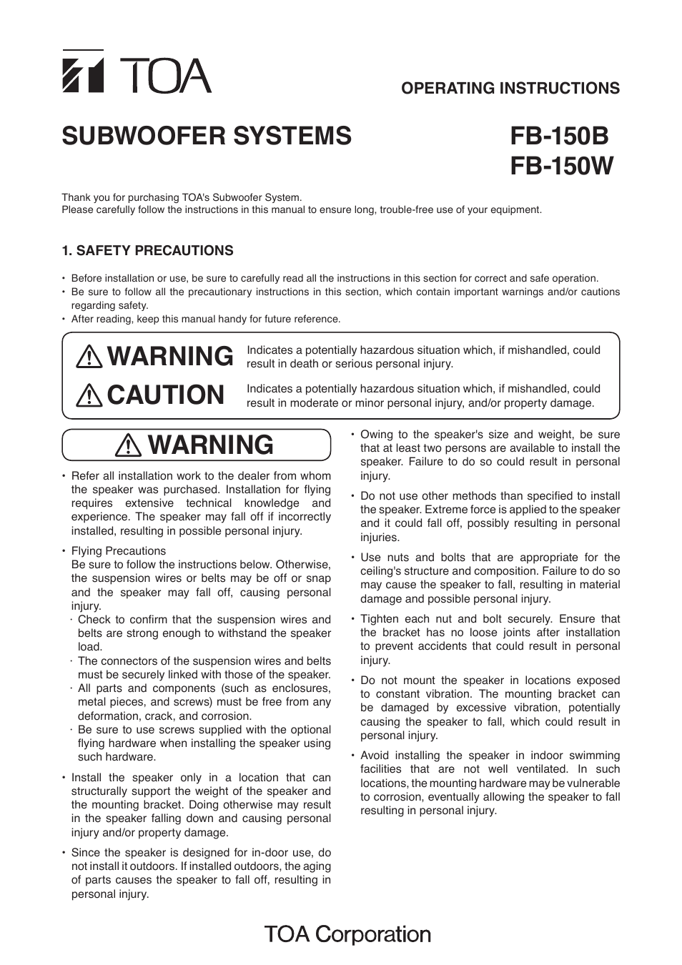 Toa FB-150W User Manual | 4 pages