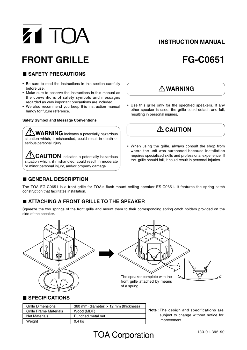 Toa FG-C0651 User Manual | 1 page