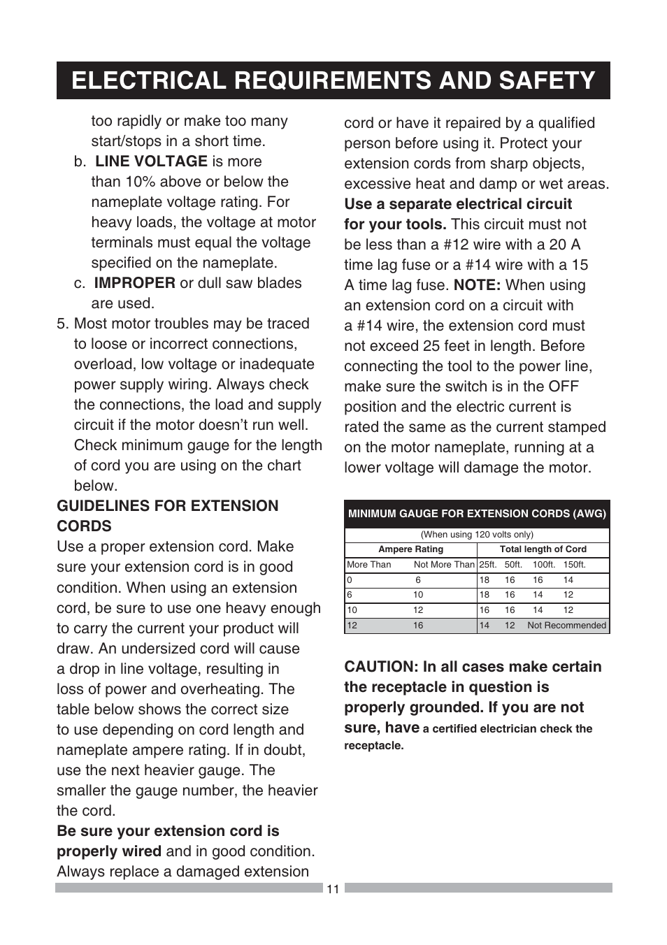 Electrical requirements and safety | Craftsman 137.21239 User Manual | Page 11 / 50