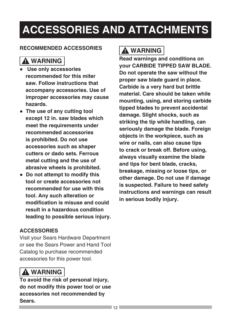 Accessories and attachments | Craftsman 137.21239 User Manual | Page 12 / 50