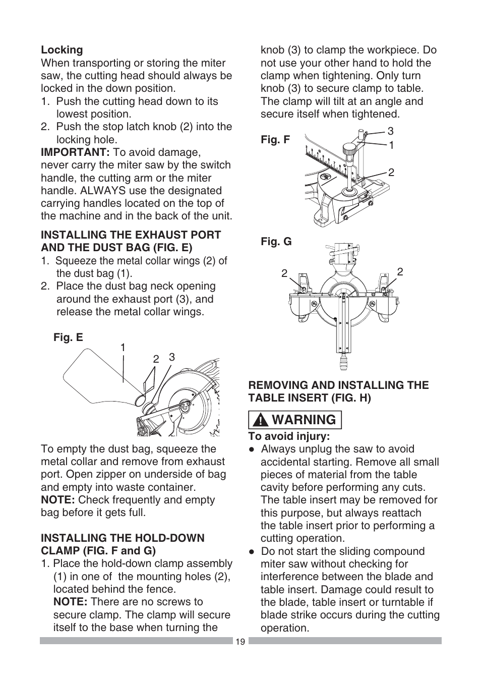 Warning | Craftsman 137.21239 User Manual | Page 19 / 50