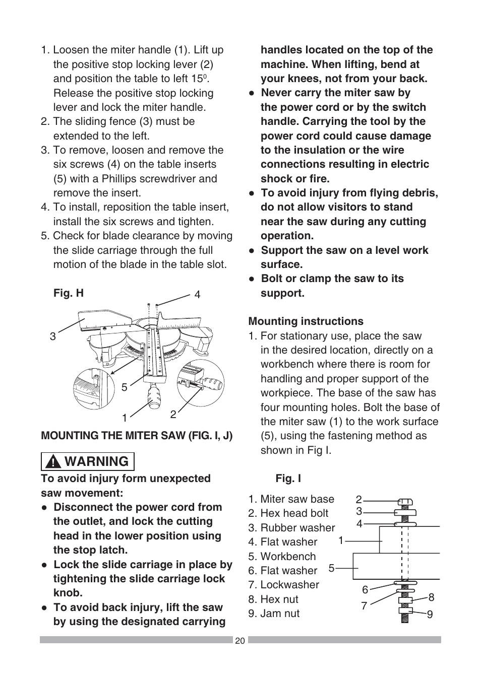 Warning | Craftsman 137.21239 User Manual | Page 20 / 50