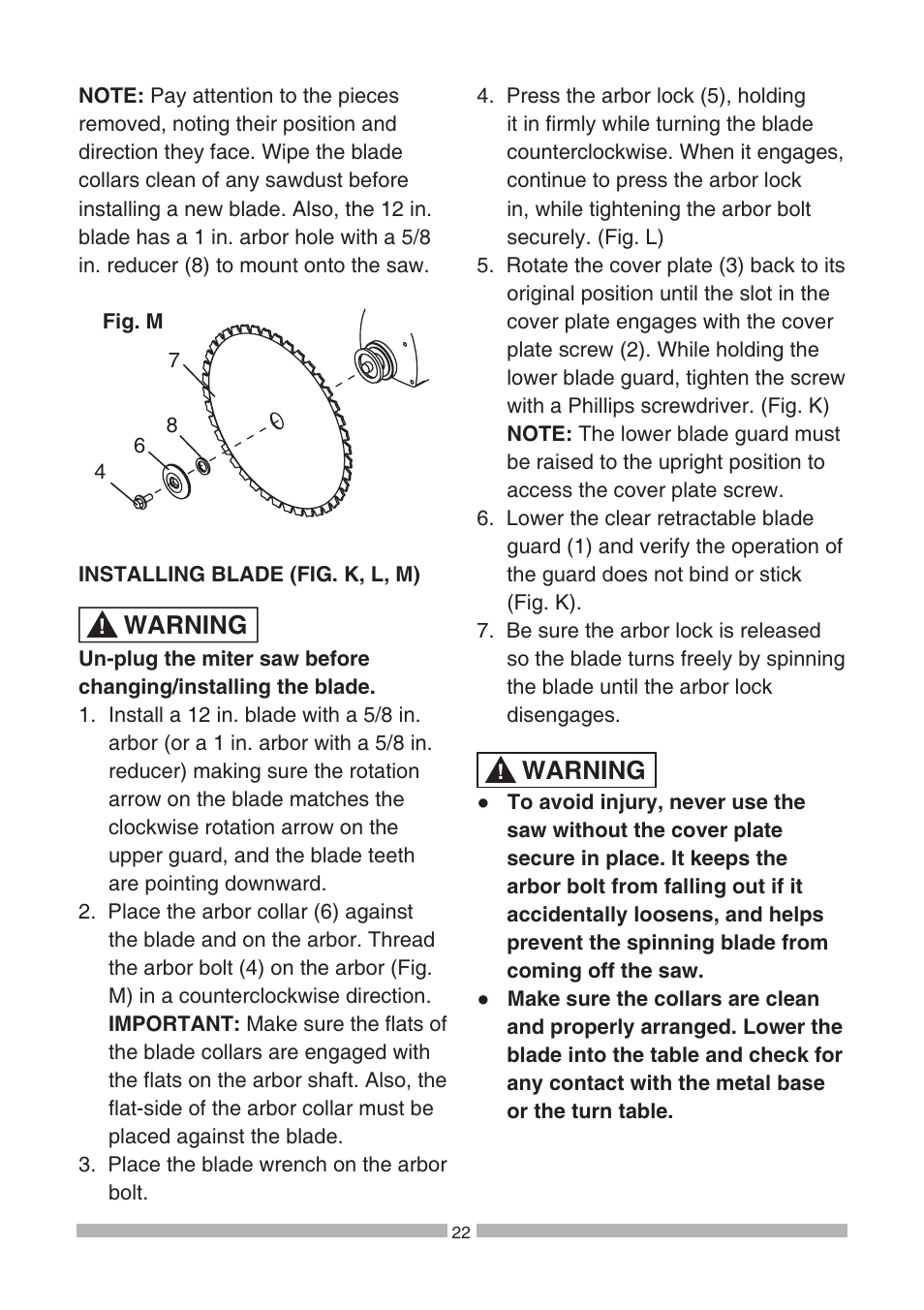 Warning | Craftsman 137.21239 User Manual | Page 22 / 50