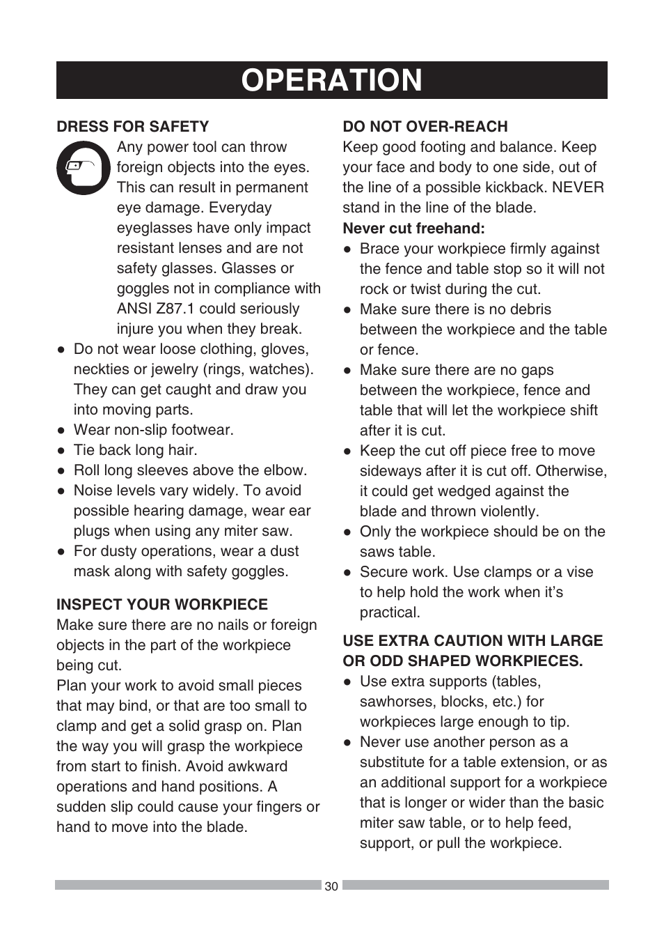 Operation | Craftsman 137.21239 User Manual | Page 30 / 50
