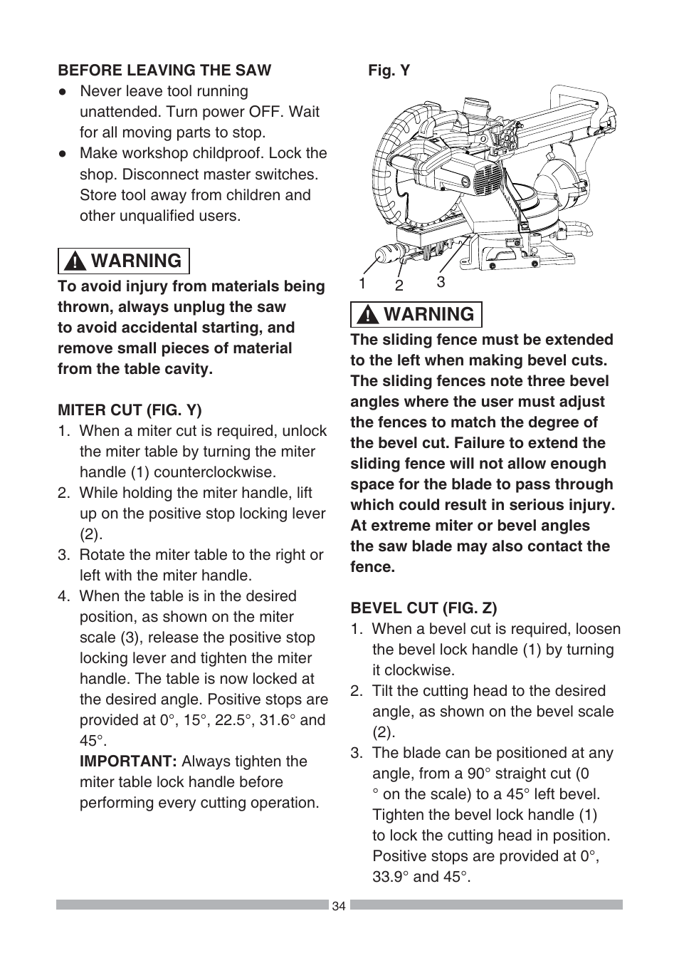 Warning | Craftsman 137.21239 User Manual | Page 34 / 50