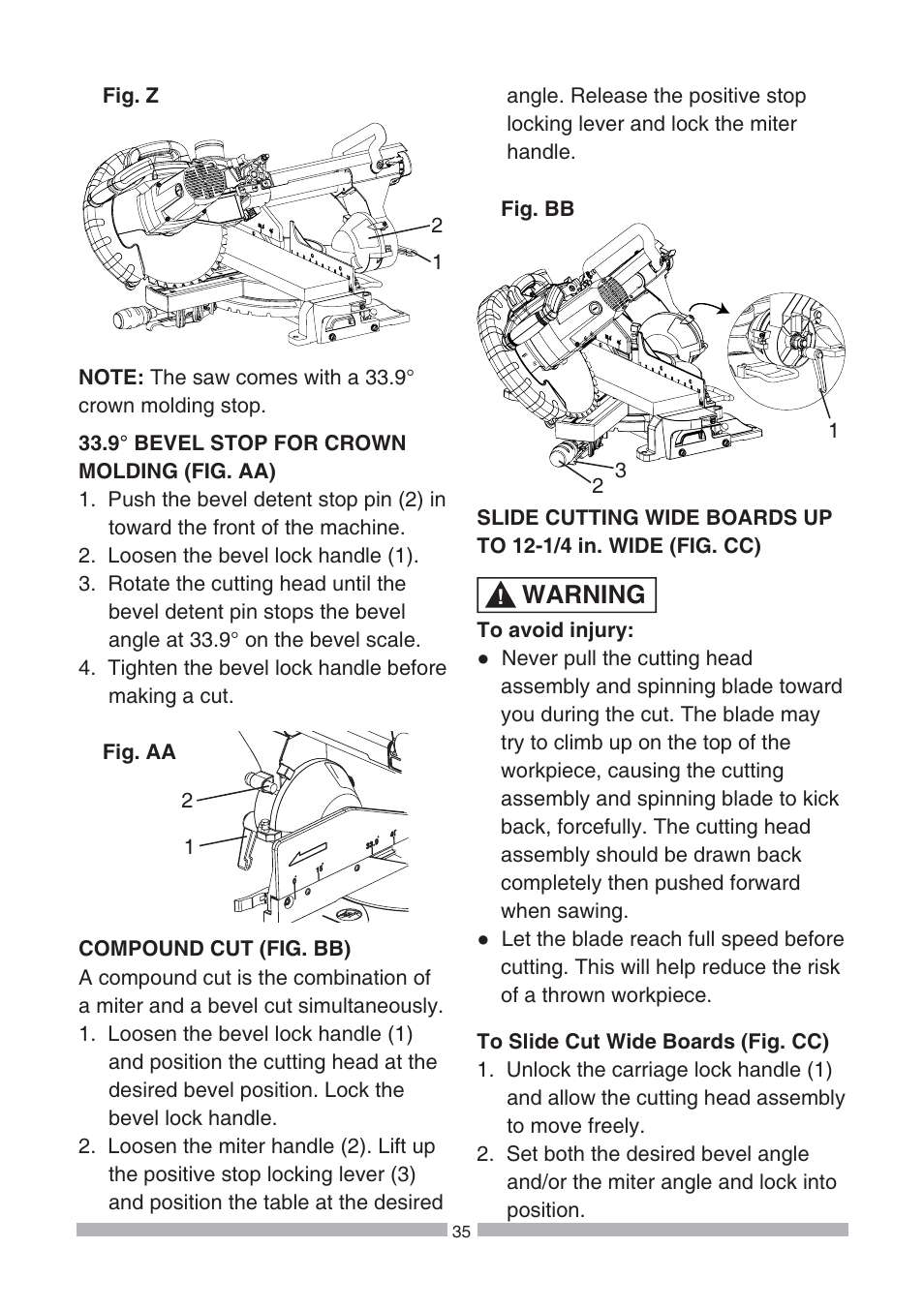 Warning | Craftsman 137.21239 User Manual | Page 35 / 50