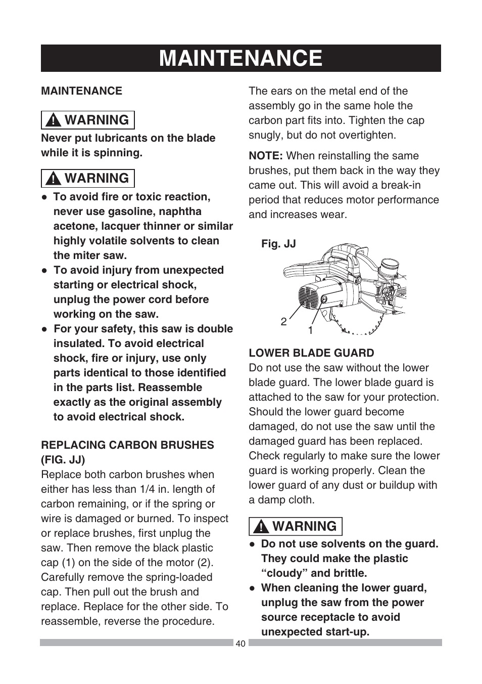 Maintenance, Warning | Craftsman 137.21239 User Manual | Page 40 / 50