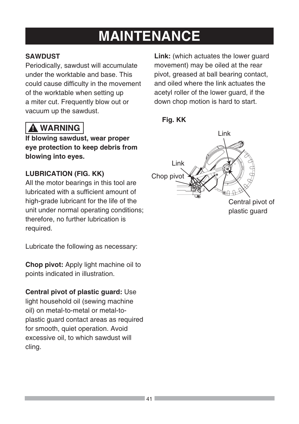 Maintenance, Warning | Craftsman 137.21239 User Manual | Page 41 / 50