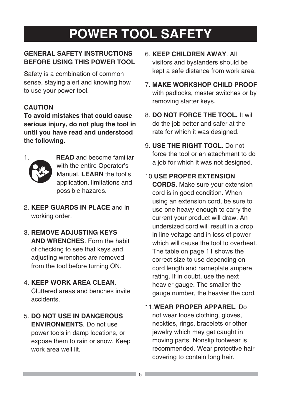 Power tool safety | Craftsman 137.21239 User Manual | Page 5 / 50