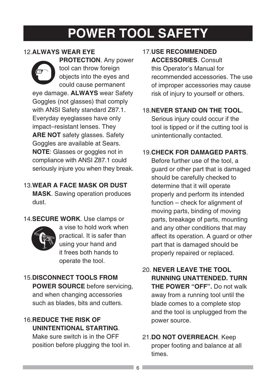 Power tool safety | Craftsman 137.21239 User Manual | Page 6 / 50