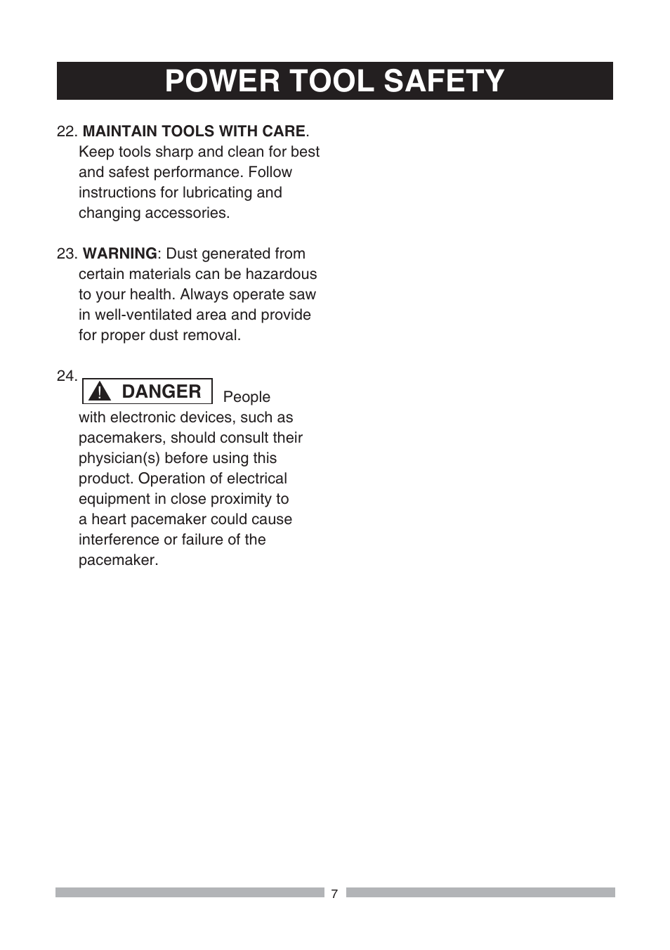 Power tool safety | Craftsman 137.21239 User Manual | Page 7 / 50