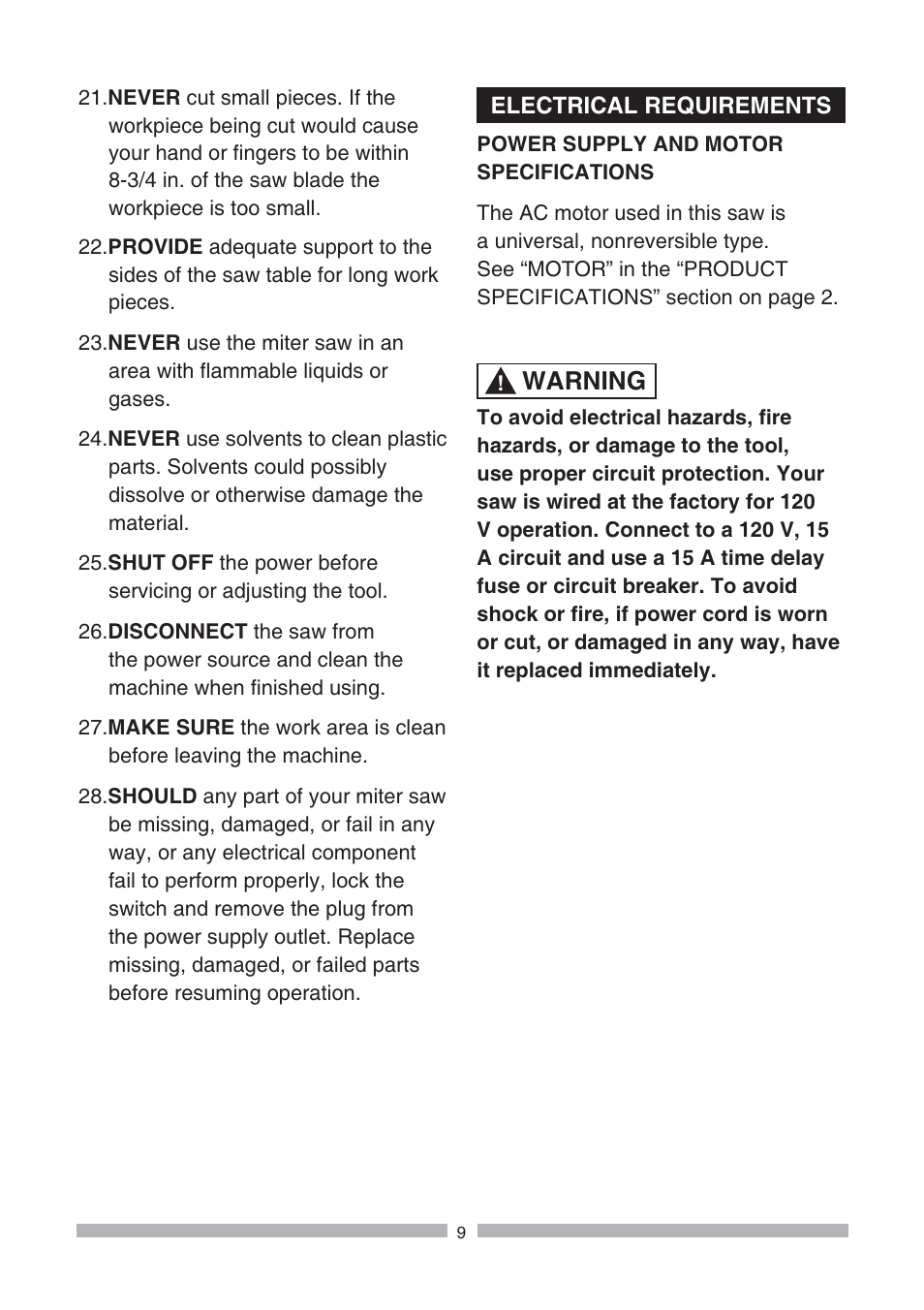 Warning | Craftsman 137.21239 User Manual | Page 9 / 50