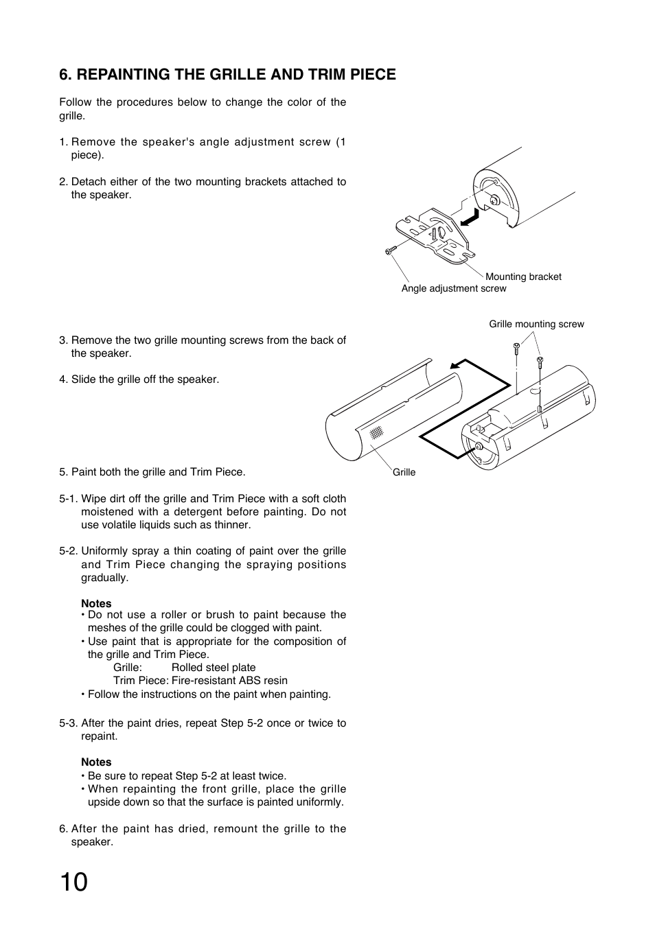 Repainting the grille and trim piece | Toa H-1 User Manual | Page 10 / 12