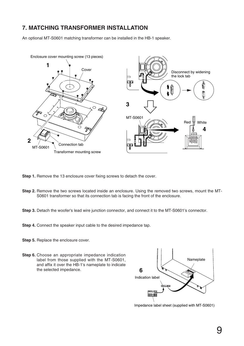 Matching transformer installation | Toa HB-1 User Manual | Page 9 / 12