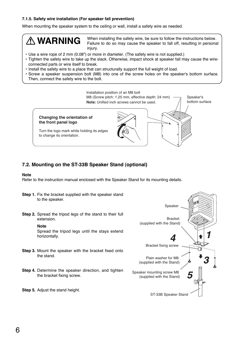 Warning | Toa HS-150W User Manual | Page 6 / 8