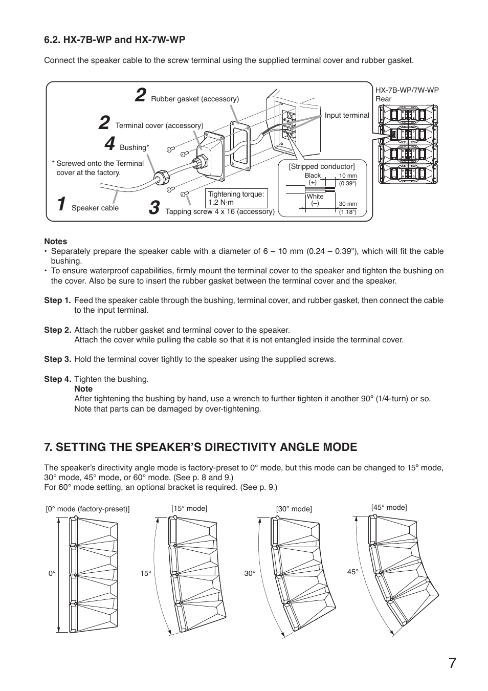 Setting the speaker’s directivity angle mode | Toa HX-7W-WP User Manual | Page 7 / 20