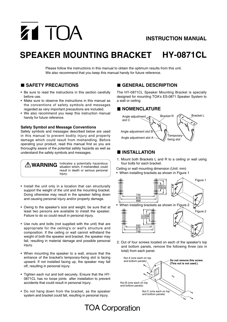 Toa HY-0871CL User Manual | 2 pages