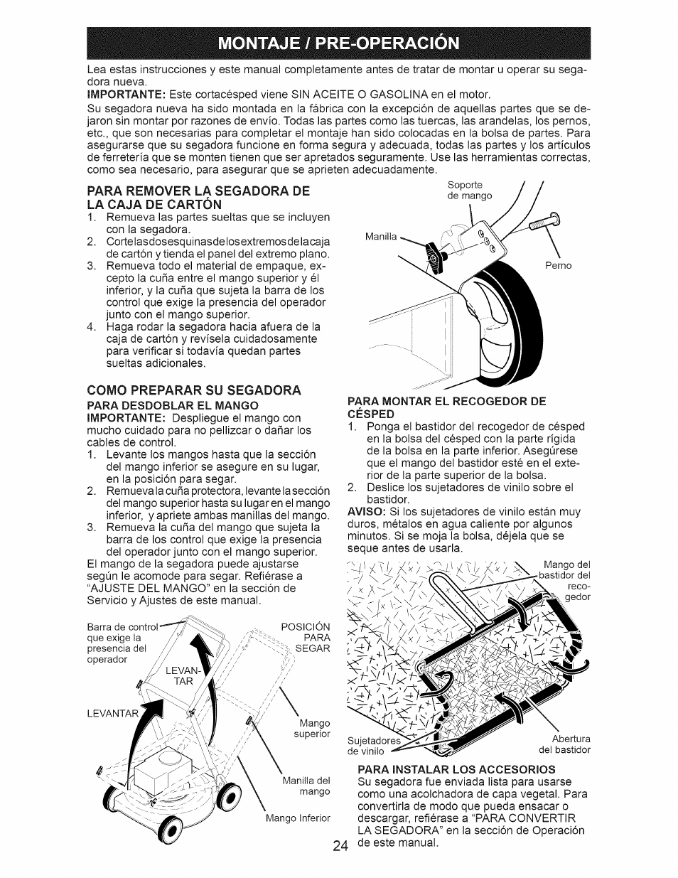 Montaje / pre-operacion | Craftsman 917.374540 User Manual | Page 24 / 48