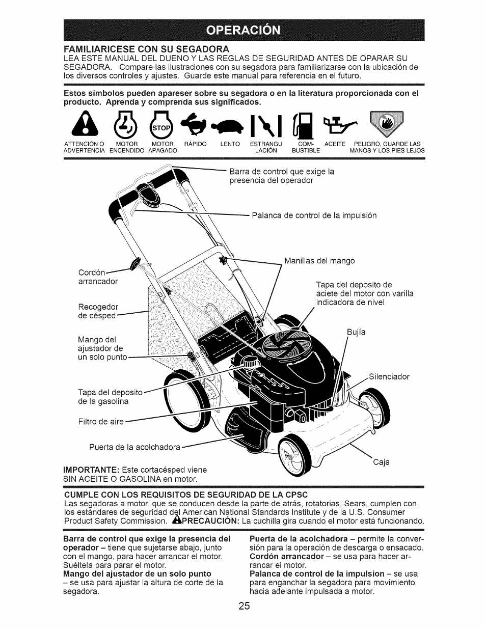 A (§) íq, Operacion | Craftsman 917.374540 User Manual | Page 25 / 48