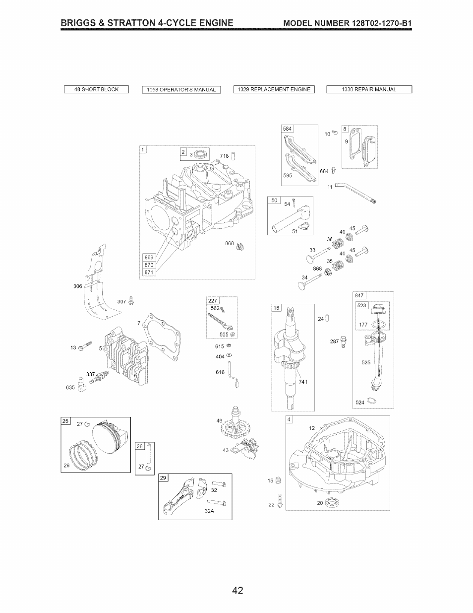 Briggs & stratton 4^cycle engine, I 227 i | Craftsman 917.374540 User Manual | Page 42 / 48