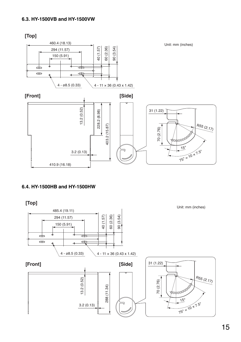 Top] [front] [side | Toa HY-1500HW User Manual | Page 15 / 16