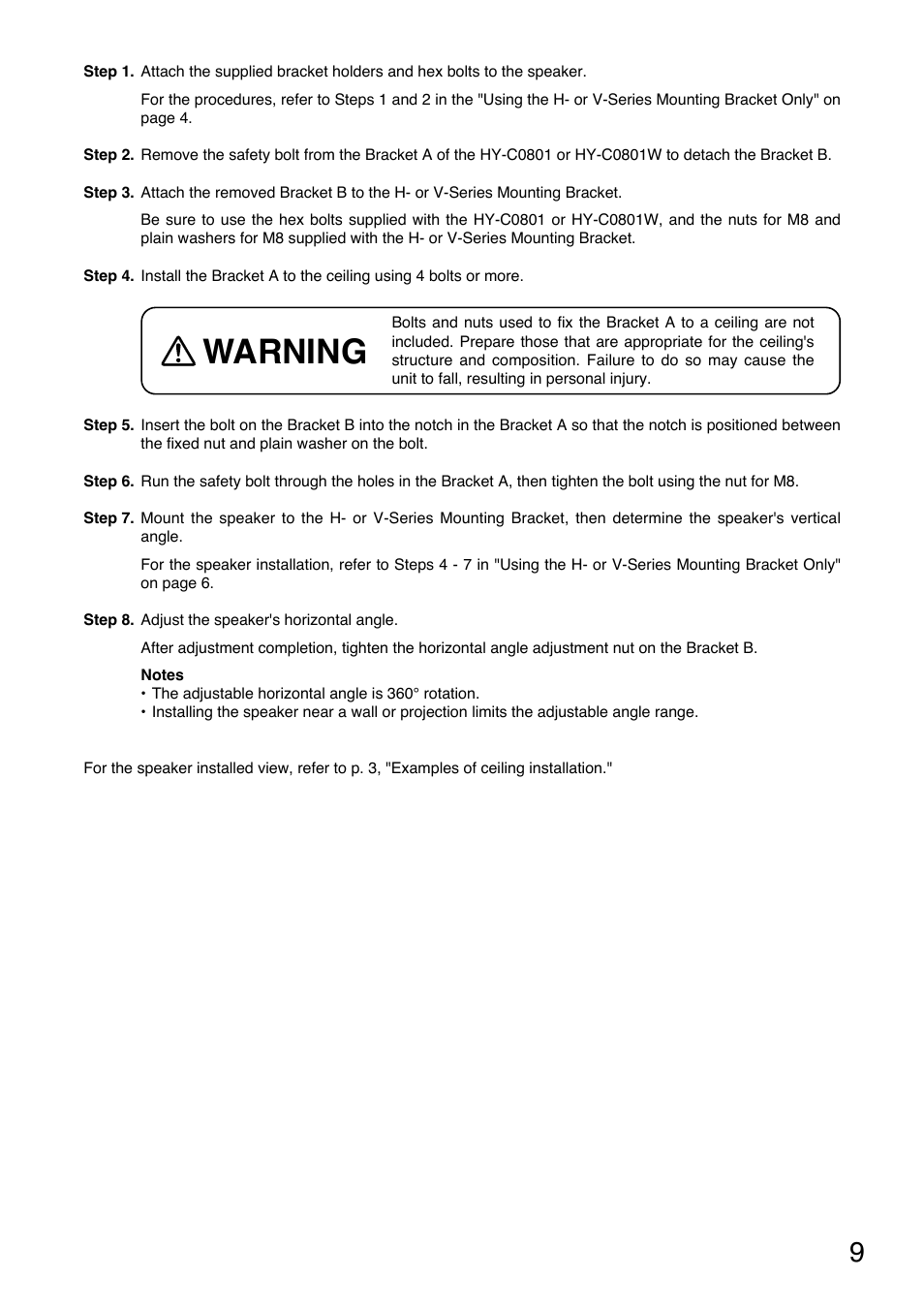 Warning | Toa HY-1500HW User Manual | Page 9 / 16