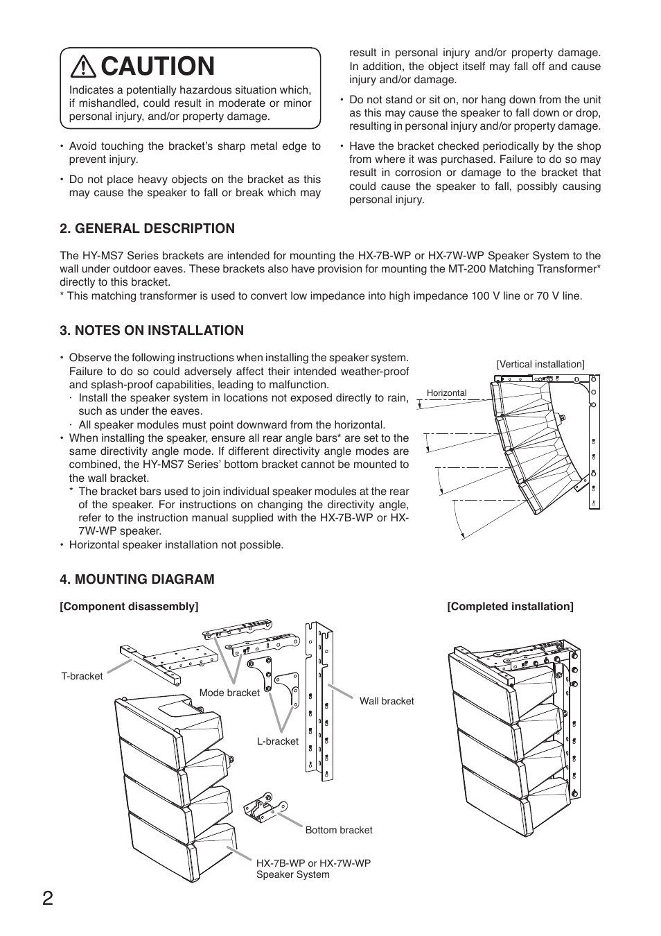 Caution | Toa HY-MS7W-WP User Manual | Page 2 / 8