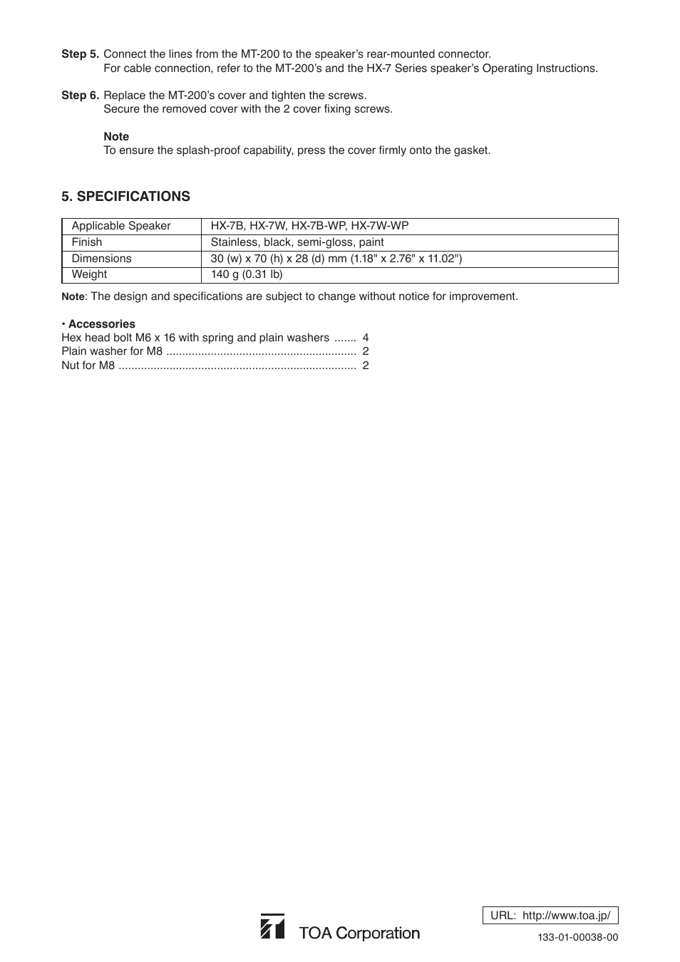 Toa HY-MT7 User Manual | Page 4 / 4