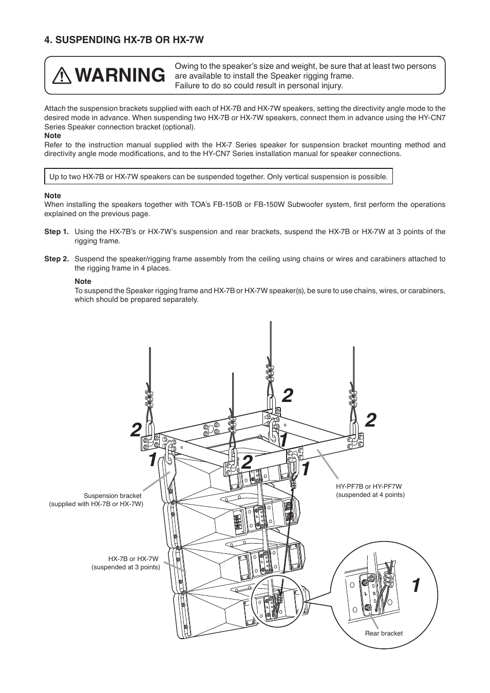Warning | Toa HY-PF7W User Manual | Page 3 / 4