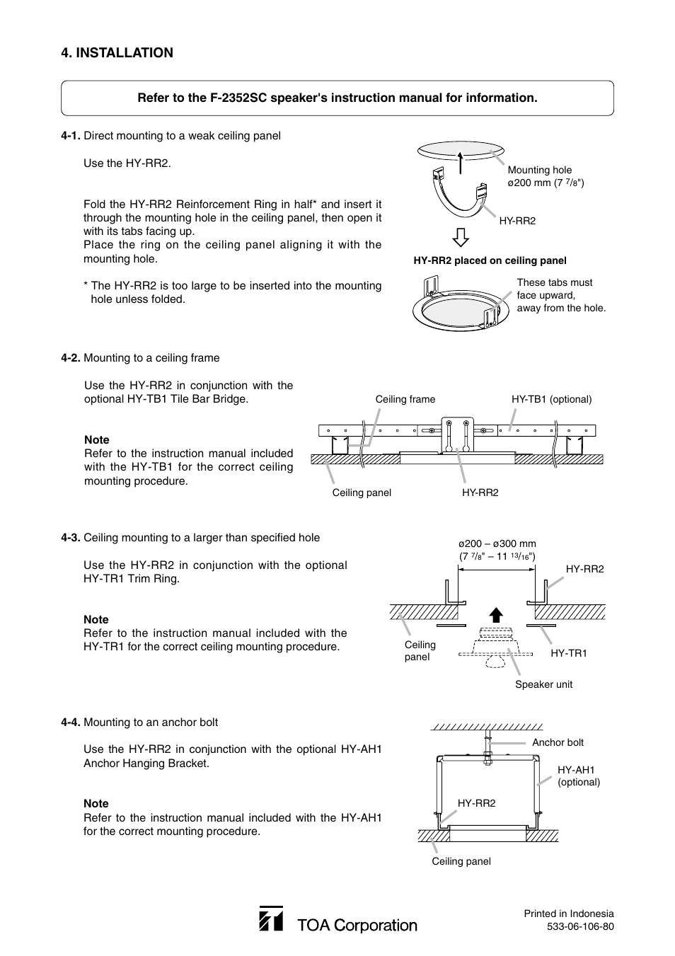 Installation | Toa HY-RR2 User Manual | Page 2 / 2
