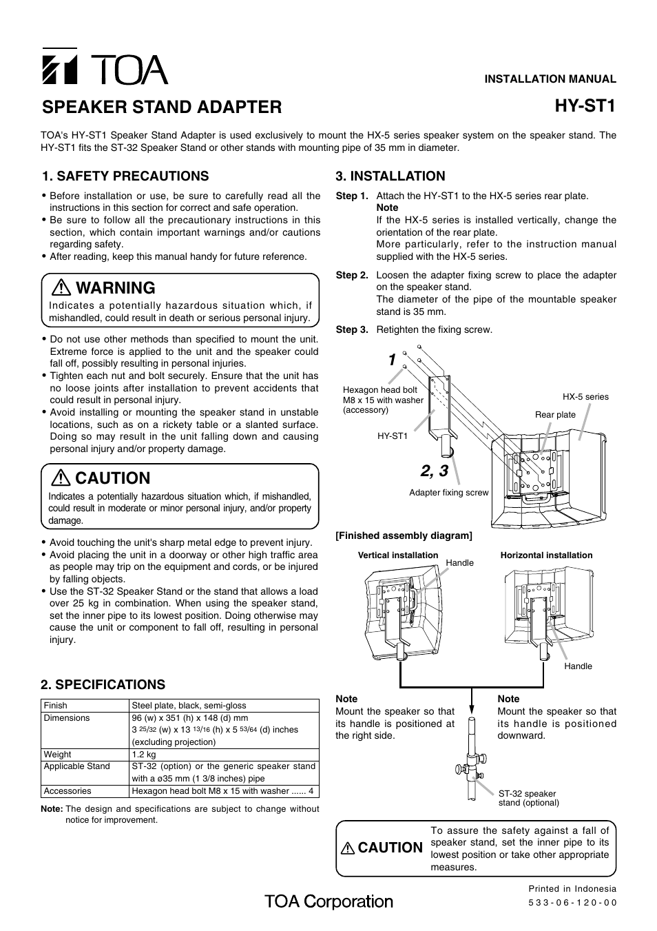 Toa HY-ST1 User Manual | 1 page