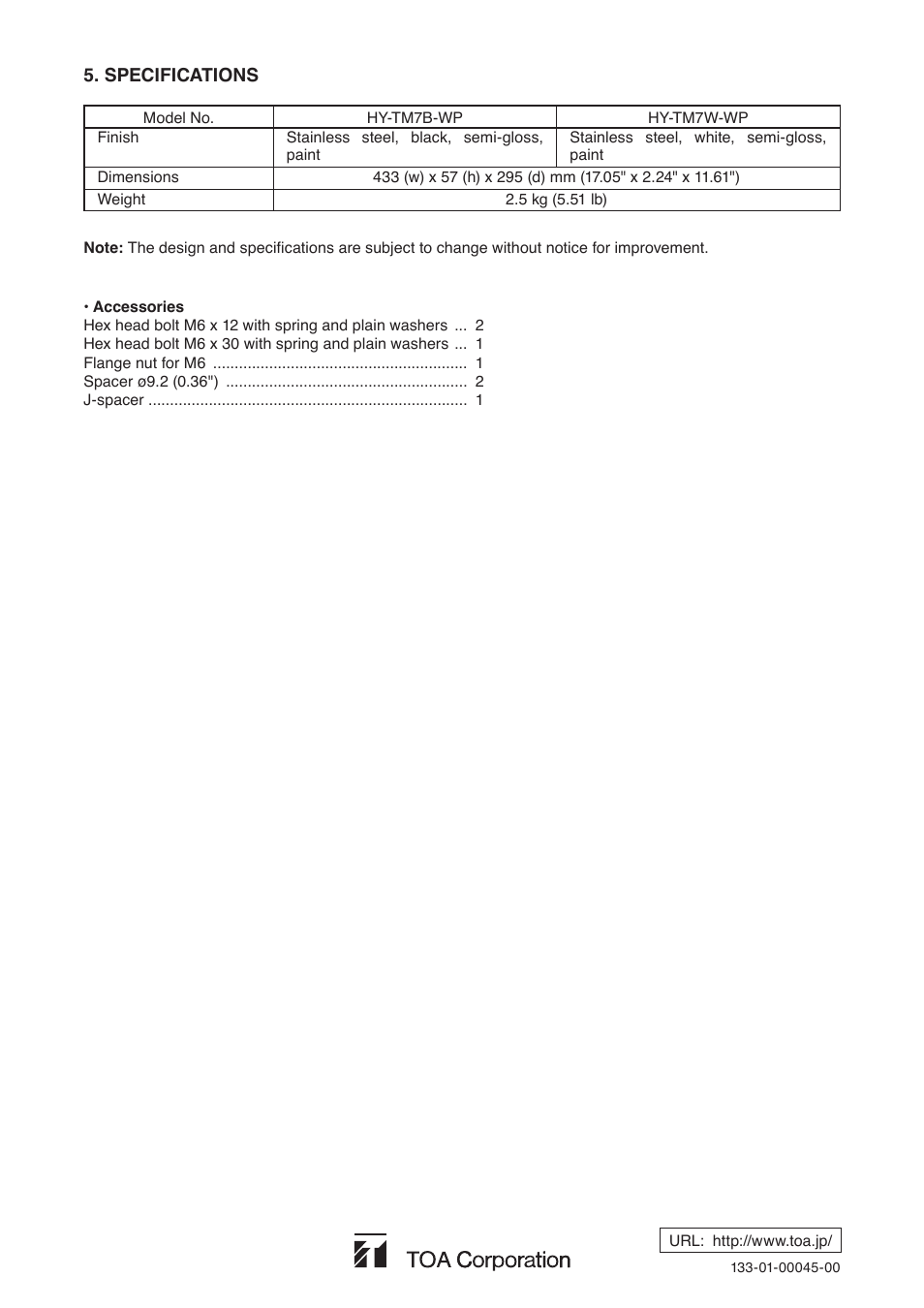 Toa HY-TM7W-WP User Manual | Page 4 / 4