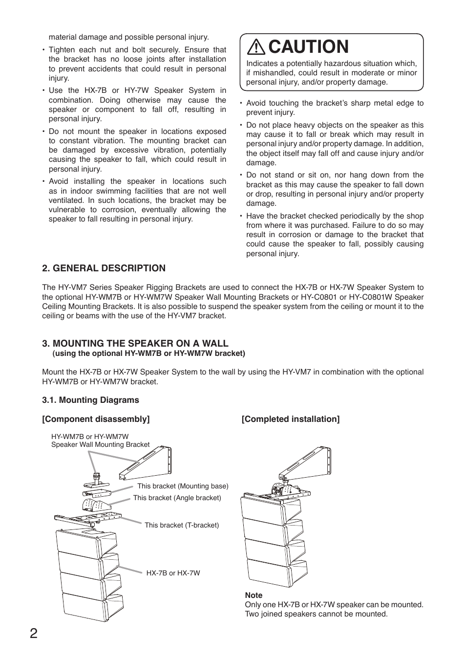 Caution | Toa HY-VM7W User Manual | Page 2 / 12